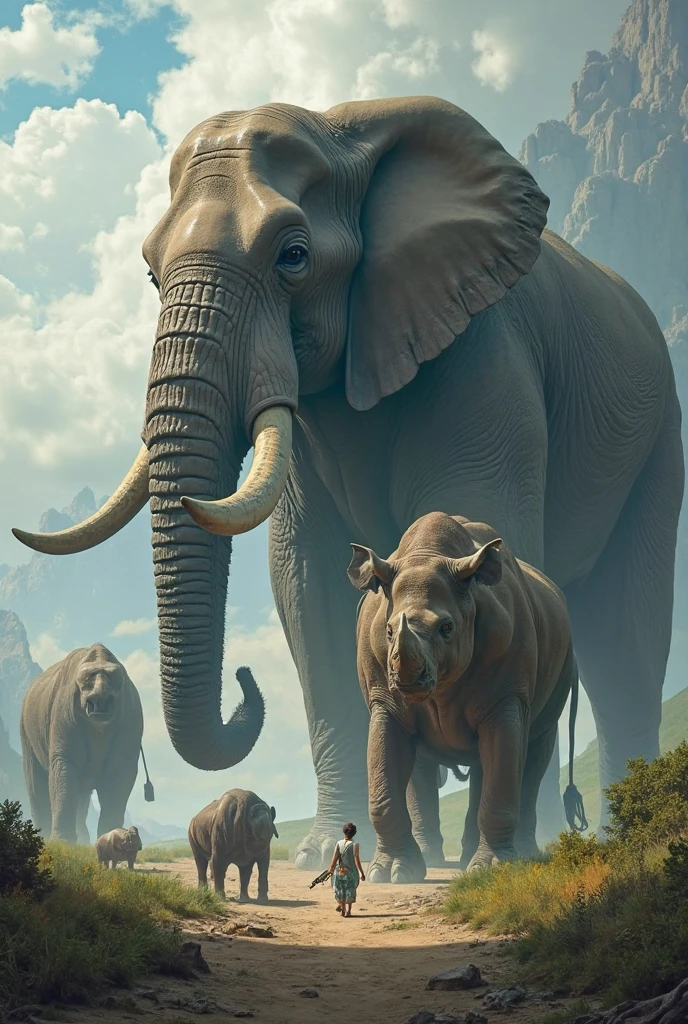 In the style of Salvador Dali、Elephants with extremely long legs