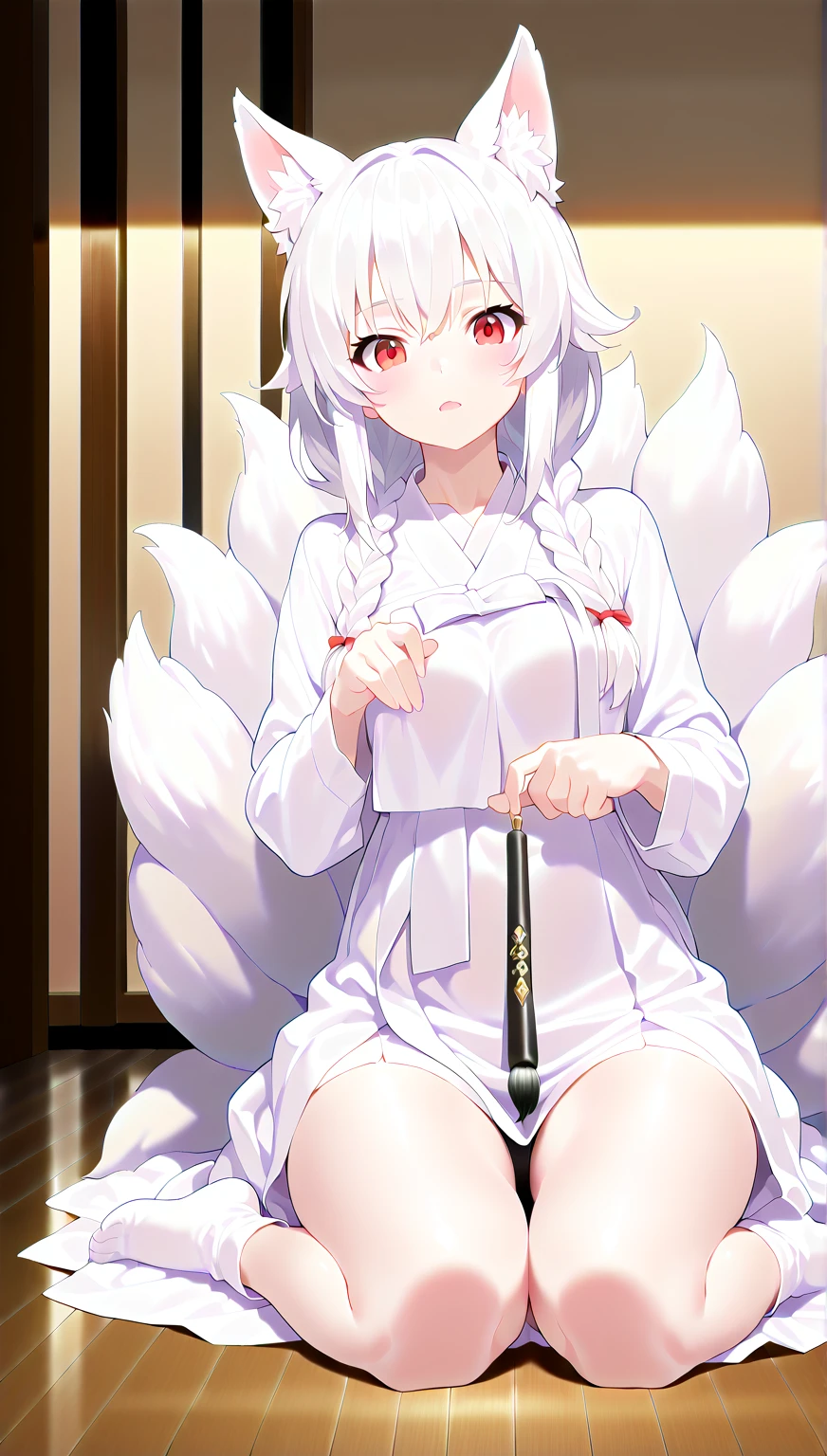 lusterise,foxy,fox girl,fox ears,1girl,futanari,no testicles,futanari masturbation,pussy,large breasts,white hair,very long hair,breasts,indoors,bedroom,bed,obi,fox tail,animal ears,fox ears,tail,multiple tails,fox tattoo,bare shoulders,kyuubi,very long hair,japanese clothes,purple eyes,blunt bangs,purple nails,<lora:EXS-TIA:1>,cowboy shot,long fingernails,cum on body,cum,lying,on back,arched back,uncensored,pussy juice,smile,corruption,dark persona,evil grin,, score_9, score_8_up, score_7_up,source_anime,(masterpiece),(best quality),(ultra-detailed),(best illustration),(best shadow),(absurdres),(detailed background),(very aesthetic),source_anime