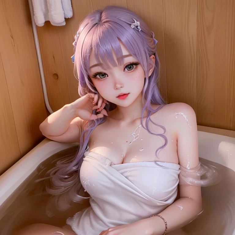 ((Best quality at best)),((Upscale, 8K, tmasterpiece: 1.5)), Public bath: 1.2, perfect body beauty: 1.4, Bigchest,Purple colored hair, double-ponytail,purpleeyes,pink Bras,see-through bra,Pink lace panties,dyspnea, Looks shy when crying, Stick out her tongue, Open your mouth lazily,wetted skin, the areola is visible,,Lying on the bathroom floor,legs are open,Open your legs,legs separated,knee bend,Film texture, (The crotch is wet, Liquid leaks from the inside of the crotch), (lots of wet panties, The pink panties are soaked)