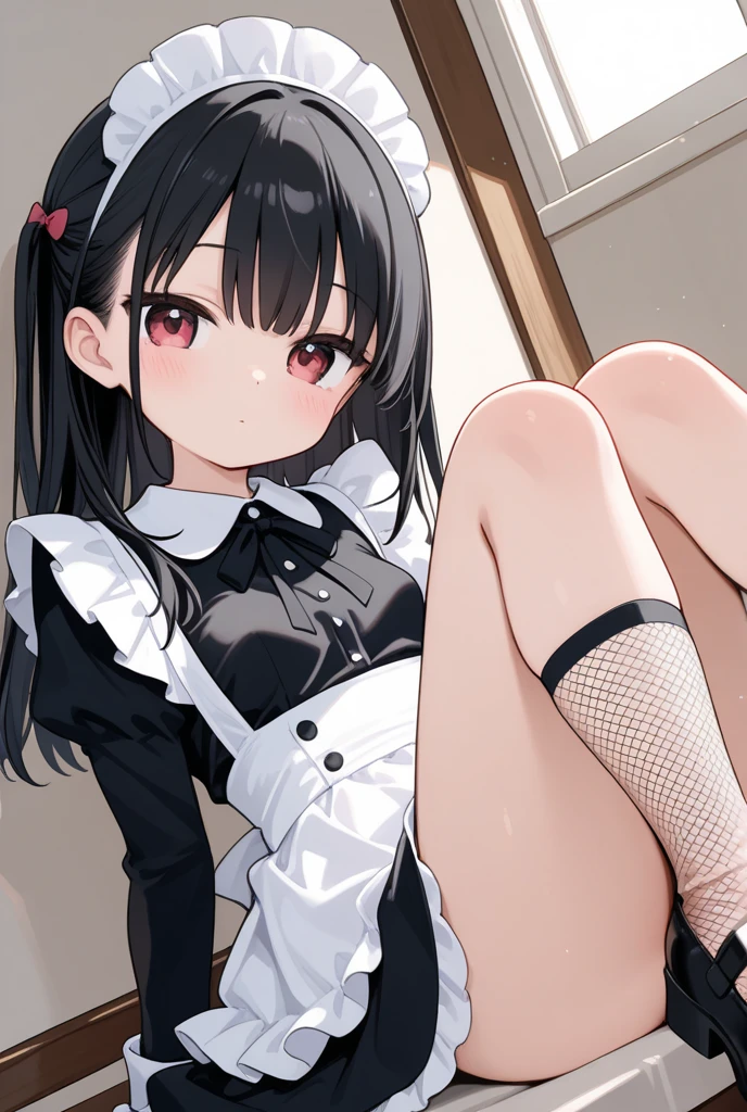 (8K、Highest image quality、highest quality、masterpiece)、detailed face、((one loli))、black hair、short twintails、gray eyes、evil smile、((grin))、small breastaid、((skirt lift))、((white lace panties))、((garter straps))、cowboy shot、Take from below、luxury room background