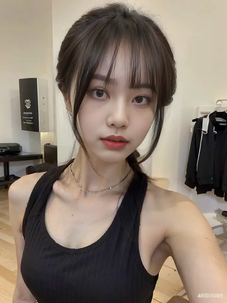 Image of a girl with a ponytail wearing a one-shoulder tank top