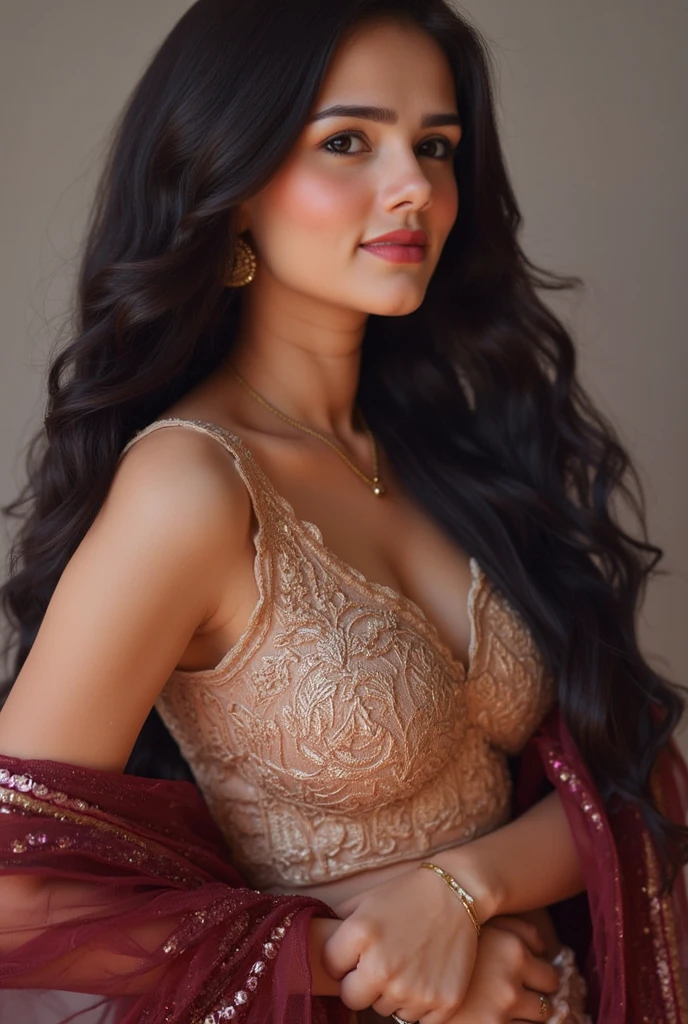 Sexy indian girl wearing dress with show milky navel