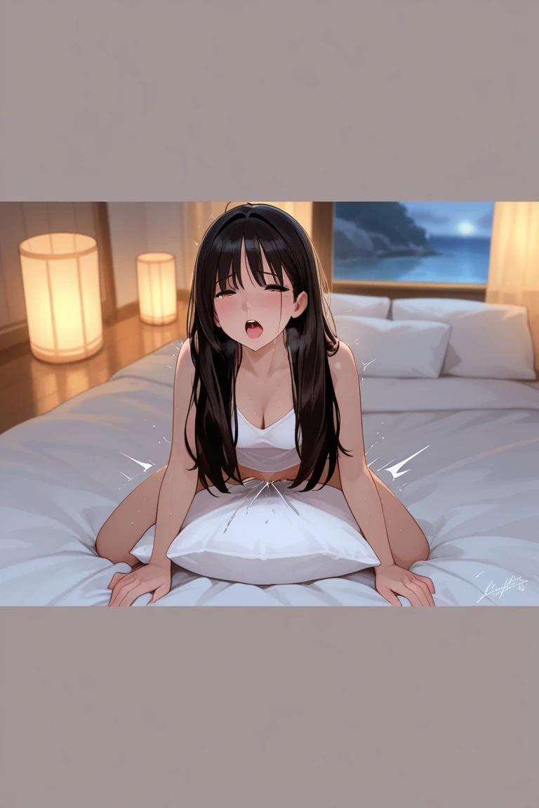 masterpiece,best quality,ultra detailed,((1man and 1girl ,having sex)) ,(( missionary )) , (japan long straight long black hair full nude age girl), beautiful face girl ,((lying in bed)) ,(beautiful pussy ), ((penis deep in pussy )), (full nude), (spread legs), (( sexual ecstasy:1.5 )),(((trembling:1.3))), ((cross section close-up penis in vagina)) , (cum in pussy:1.4), nightroom ,pov