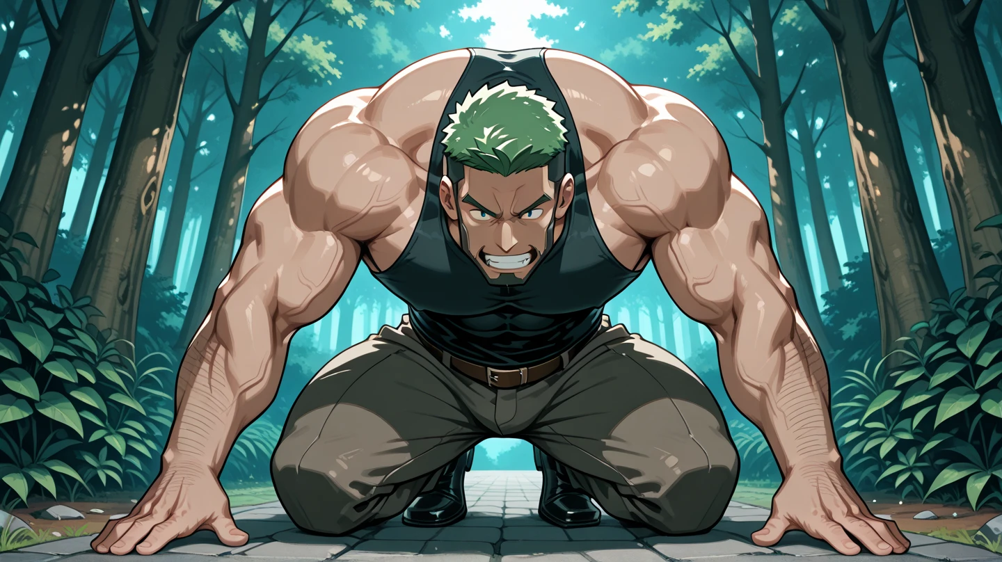 Midoriya and Bakugo, Midoriya from My Hero Academia shoving Bakugo's face into his armpit as a hyper muscular hairy brainwashed morally corrupt thug in an abandoned warehouse wearing full body black shiny rubber latex pants and vest brainwashing his former friend to become another hyper muscular hairy brainwashed morally corrupt thug. Repeating mantras over and over again to turn Bakugo into another brainwashed thrall and affirm he is nothing more than obedient tool to the villains. Hyper muscles. Hyper crotch bulge. Massive swollen crotch. Massive swollen hairy pectorals. Thick glutes. Muscular thighs. Broad shoulders. Big traps. Massive biceps. Massive triceps. "Serve. Obey. Conform. Comply. Stare and let the hero die. You cannot think. Accept this fate. Become a thug. Assimilate. At villain's side and beck and call, a selfish brute, an evil thrall. That's all you are, with but one creed, to serve and satisfy your greed. To rob and steal and cheat in kind will feel so good to changing mind. All morals will be blown away as arrogance comes into play. And brute force will supplant the meek the more the dumb thugs crush the weak. No need to think. Just stare and obey. Grow bigger and dumber every day. The longer you watch, the weaker your brain. The deeper the thug will be engrained. There's nowhere to run. You can't get away. The villainous thug is here to stay. All For One, you must obey." IQ drain. hypnosis. Hypnotic trance. Hypnotized. Brainwashing. Entranced. Enthralled. Dumber and dumber. Programming. Subliminals. Conformity. Assimilation. Green hair. Dim eyes. Open mouth. Brainless. Mindless. Mental reprogramming. Nullified hyper swollen crotch bulge. Bara. Hairy arms. Hairy chest. Thick stubble. Treasure trail. Armpit hair. Brute. Blank stare. Open mouth. Sneering. Corruption. Restraining Bakugo. "Gonna be just like me, Kaa-chan. Thug it up."