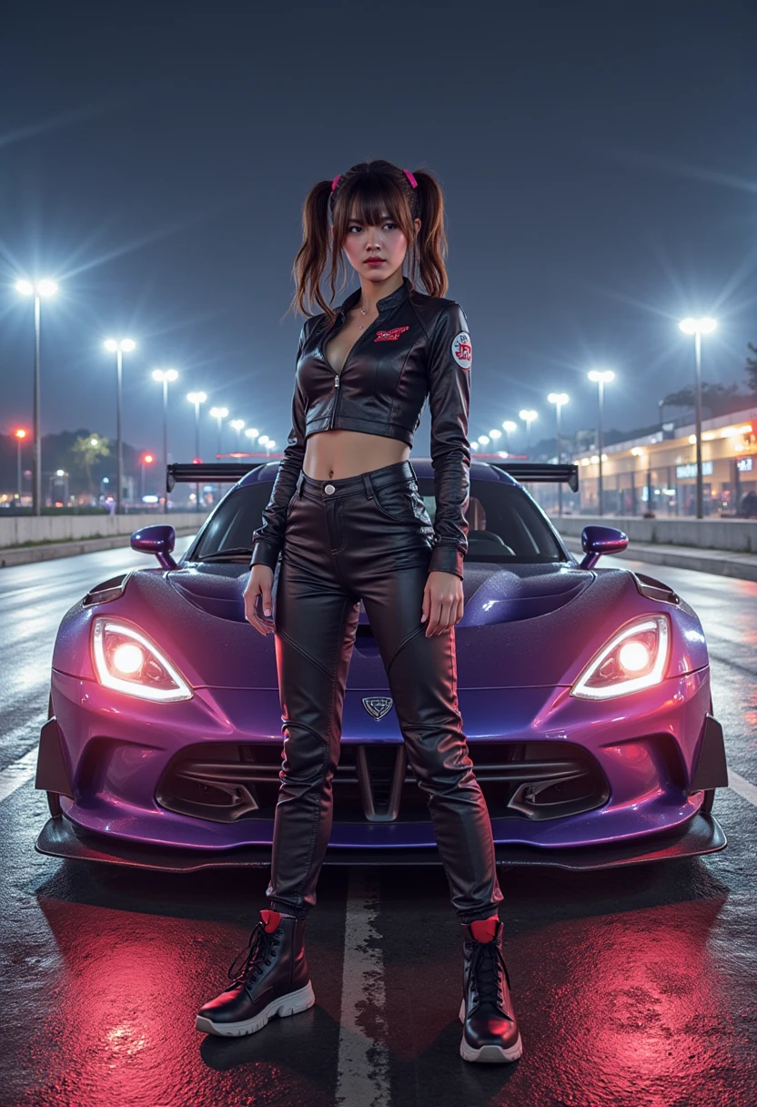 A Indian girl , indian culture +indian outfit and age about 18 with cyberpunk background, with car, superhero,realistic, 8k resolution realistic