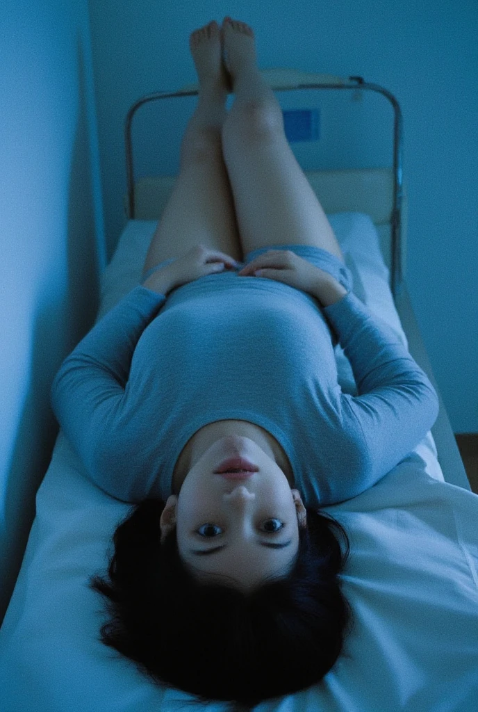 The image shows a girl lying on a bed. She is wearing a white t-shirt and pink shorts. The girl is resting her head on her hands, and her hair is styled in two buns. Her face is obscured, adding an element of mystery to the image. The bed and pillow are blue, and the background is also in deep blue tones, creating a monochromatic color scheme. The floor is made of wood and shares the same blue hue. The atmosphere of the scene is calm and mysterious, with a focus on the girl lying on the bed.The overall design combines creativity and fun, making the house look like a lively, animated character. Create цветной рендеринг zbrush. perfect cgi, cgi art created only with gradients, smooth silhouette, Create ultra sharp skin, high intensity refraction, (plastic material), most beautiful vfx, blue background, plastic refractions, glossy texture, smooth 3d model, multiple light sources, rim light, sharp post effects render, (glossy plastic texture with multiple big light probe refractions), perfect cgi, cgi art created only with gradients, smooth silhouette, high intensity refraction, (plastic material), most beautiful vfx, blue background, plastic refractions
