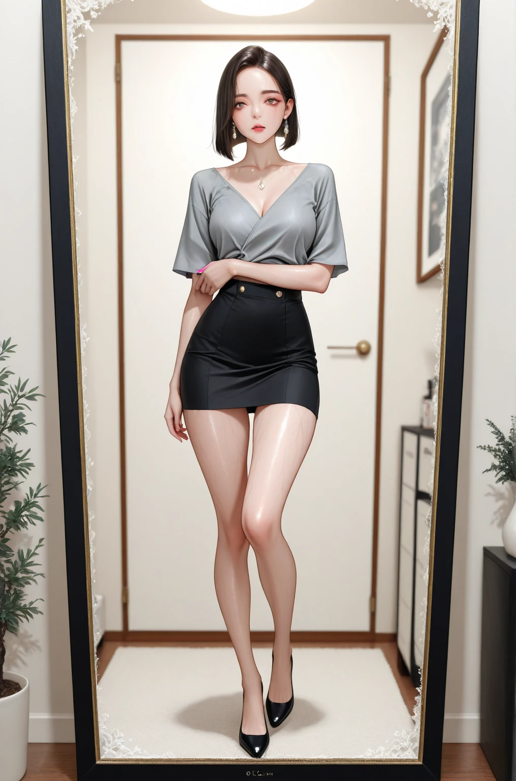 a young short girl, who had been made the class president due to her good grades, but wasn't sociable and couldn't bring the class together due to her timidity. and since she was too earnest, she couldn't abandon the duty that had been pushed onto her, and was always doing her best with a smile. short hair, wearing glasses, shirt slim legs, naked exposed undressed snall flat breasts, black hair, lowcut sneakers