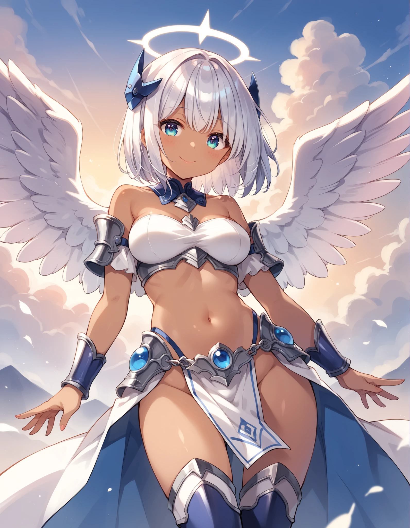 ((Masterpiece)),(Best Quality),(Highest resolution),(8K),(Clean lines),(Perfect Face,Perfect meat),(Official Art),(Magical girl),, 8-year-old, Cute white outfit, Short Hair, ribbon, huge breasts, Fat, Big angel wings, Night Sky, smile