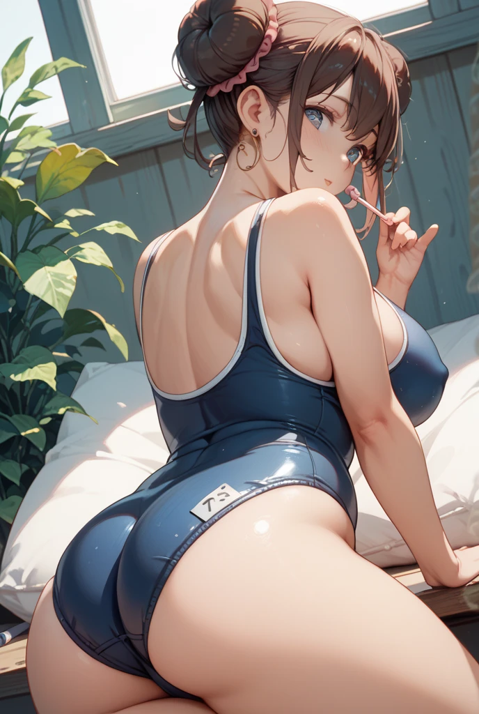 Absurd, Super detailedな,(In 8K:1.3),Masseter muscle area,(masterpiece:1.2)、(Highest quality)、4K、Super detailed、(Movement Structure:1.4)、(Shining Lights、Atmosphere lighting), High resolution, Best Quality、(One girl:1.4),Super detailedな,Bright colors、Treebreak Production Art、(Warm color light source:1.2),High-level image quality、Fine image quality、Intricate details,Volumetric Lighting,Realism BREAK、Profile、 Idol face、15 years old、 (Delicate and detailed、白とlight blue、striped panties:1.5)、Very beautiful face and eyes, Beautiful images、natural make up、 big eyes, (light blue,short hair、blunt bangs:1.2)、 (Big Tits) 、(glossy skin :1.5), (orgasm face:1.4)、(bed、white background:1.5), (Baby Face:1.5)、(stick out butt:1.3), (back view:1.5)