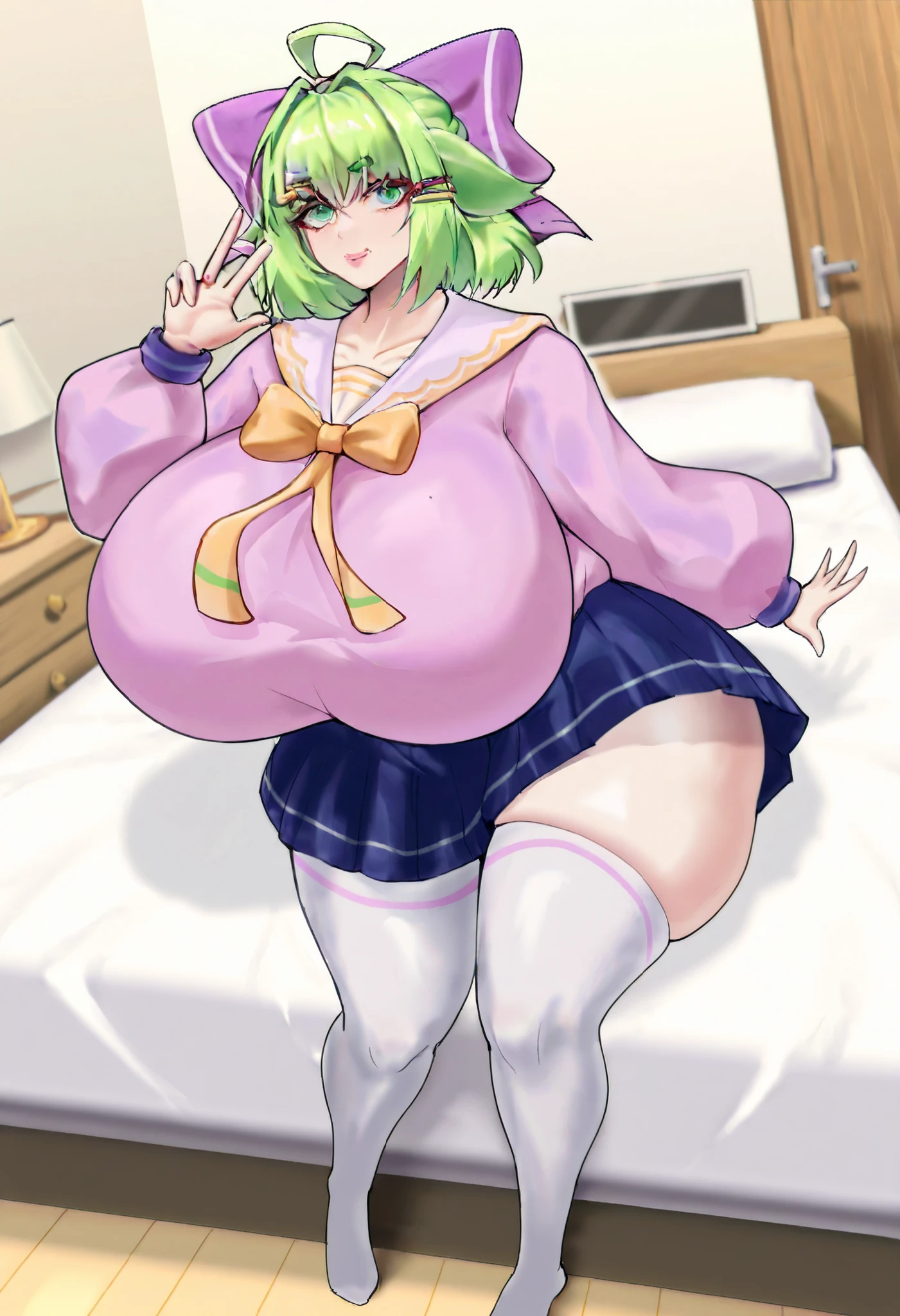 art by kipteitei, 1girl, solo, kochou shinobu, butterfly hair ornament, purple eyes, multicolored hair, short hair, parted bangs, haori, wide sleeves, long sleeves, black short skirt, black jacket, plump, thicker thighs, bottom heavy, sitting down to the left in front of viewer, fatter belly, wobbly belly, round belly, fat belly, massive belly , belly spilling out of skirt, grabbing belly, grabbing belly, poking belly, pear shaped figure, belly focus, chubby (best quality, masterpiece)