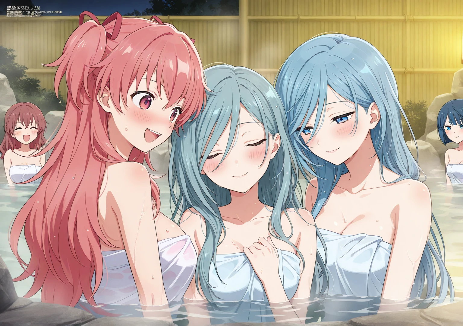 There are countless girls bathing in a large bathhouse,Some are singing,Some are playing in the water, (masterpiece, best quality, ultra detailed), recent,
