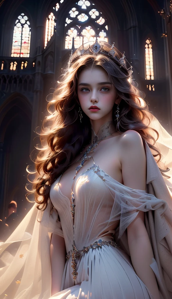 1 girl, cinematic, intricate detailed face, detailed eyes, detailed lips, porcelain skin, flowing hair, elegant dress, serene expression, dramatic lighting, cinematic atmosphere, fantasy landscape, magical realism, vivid colors, high quality, photo-realistic, 8k