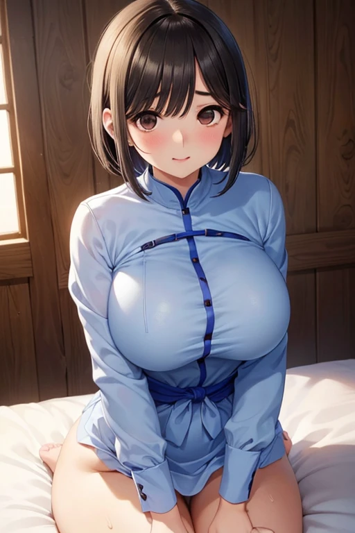 ((Highest quality、Masterpiece、Very detailed、8K))、One Woman、、Big Breasts、Cleavage、Super small kimono、Thighs、arm、((In the middle of taking off clothes))、(Undressing)