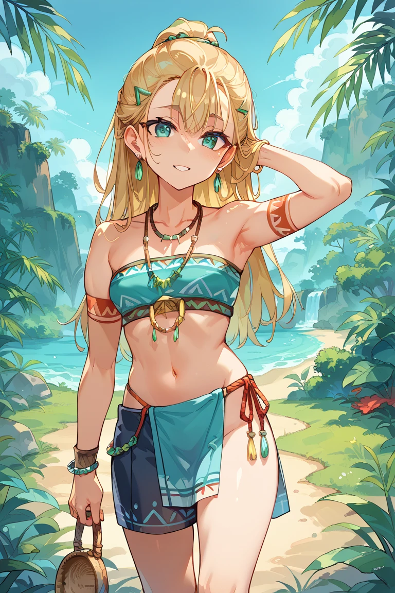 Bikini, Blond hair, Zelda Skywardsword, Legend of zelda, blushing, cute , shy, only bikini , blue bikini, masterpiece, perfekt Body, Yung, cute smile,No teeth, Face blushes, Eyes very detailed