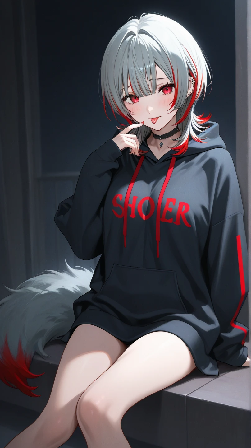 Beautiful girl, one, anime, ginger, bed, girlfriend, goth, hoodie, panties, choker