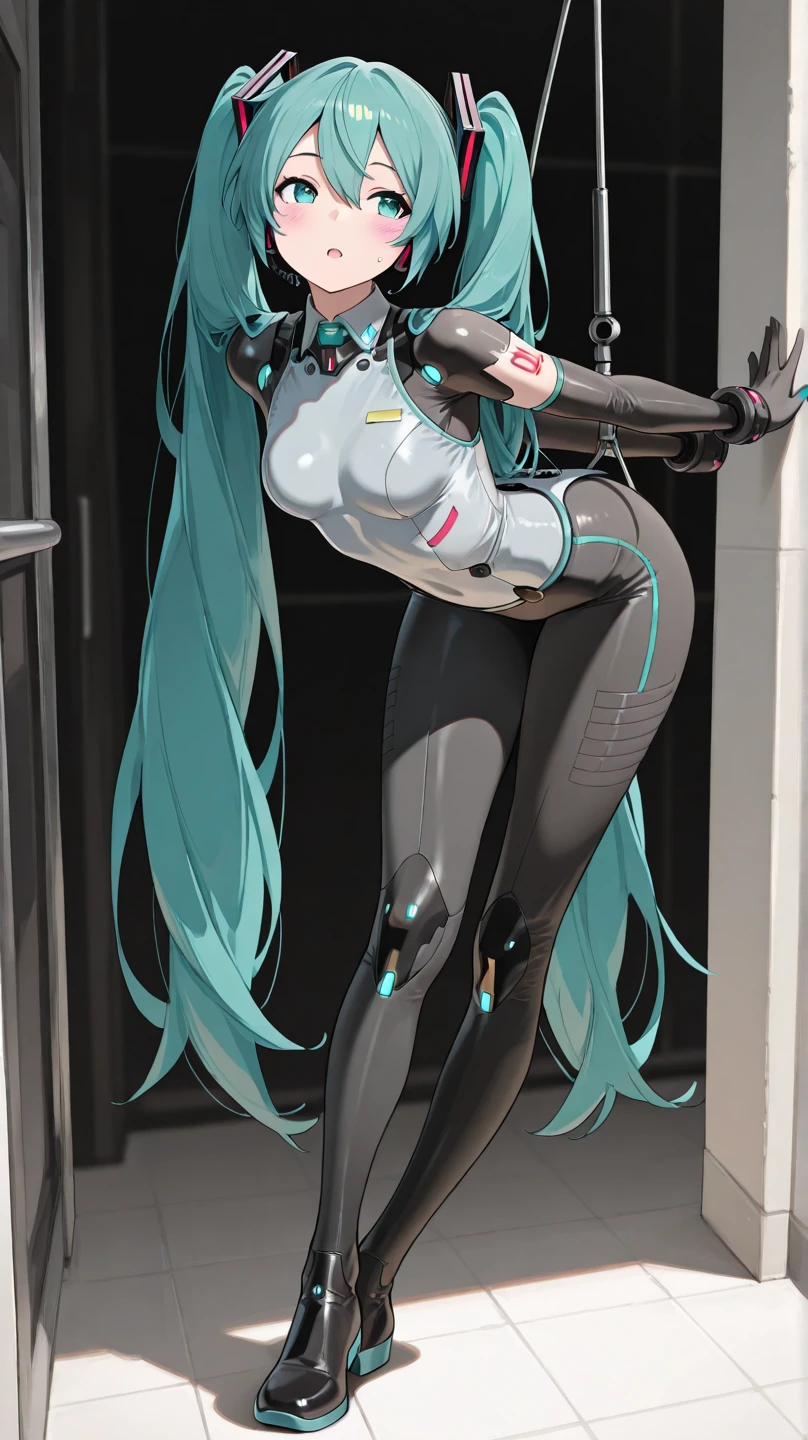 (masterpiece, best quality, high quality, highres, ultra-detailed, official art, best aesthetic, rim lighting:1.2),

(1girl, solo:1.5), green hair, (absurdly long hair:1.1), straight hair, yellow eyes, bangs,

cyberskullai, armor, skin tight, neon trim, mechanical, face mask, headpiece,

from above, from behind, (slav squatting:1.4), arms on knees, annoyed, wide-eyed, raised eyebrow, turning head, looking at viewer, looking back, ass,

outdoors, (science fiction, alley, graffiti:1.1), (night:1.2), night sky, neon lights,

