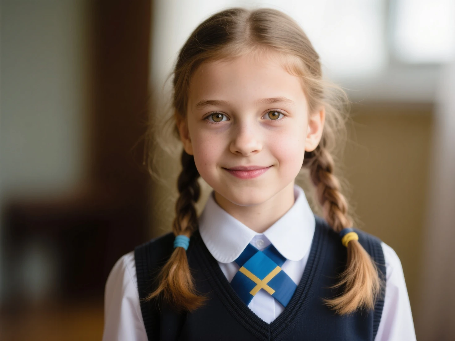 A girl in a Russian school uniform