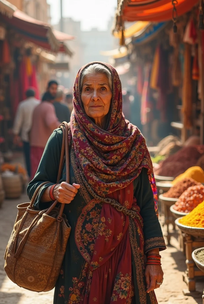 middle aged Egyptian woman in Casbah, selling lemons, dusty market background, early morning, high definition photo, Maze Guru style --auto --s2
