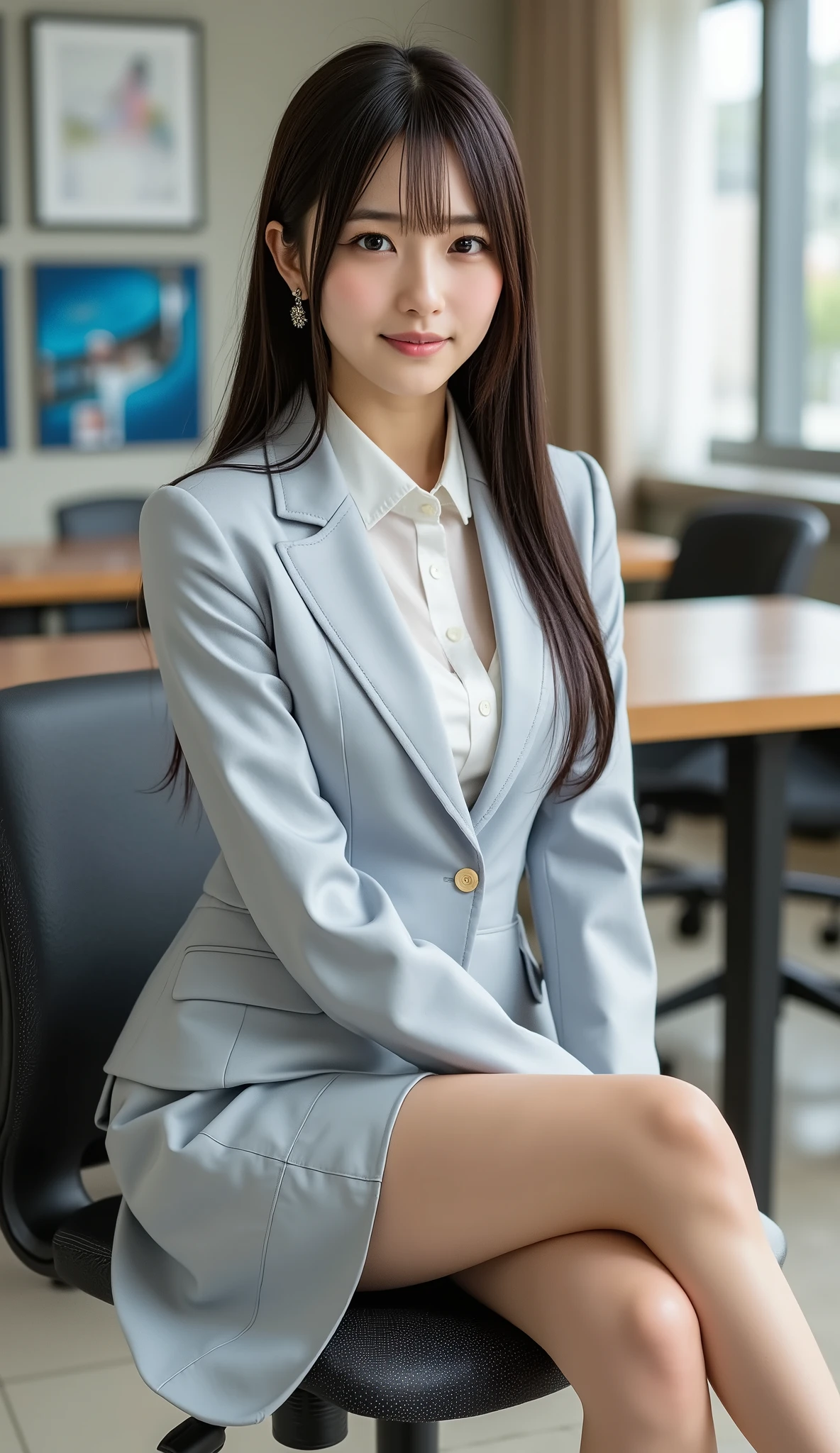 (1womanl), Beautiful, seducting smile, (Best Quality:1.4), (Ultra-detailed), (extremely detailed CG unified 8k wallpaper), Highly detailed, High-definition raw color photos, Professional Photography, Amazing face and eyes, makeup, (tempting look), (amazingly beautiful girl), ((Business Suit)), ((Mini skirt)), (Business shirt with wide open chest), (Spread your legs), (:1.3), insertion, Seductive, (dim bedroom:1.3), candle, (View from below)