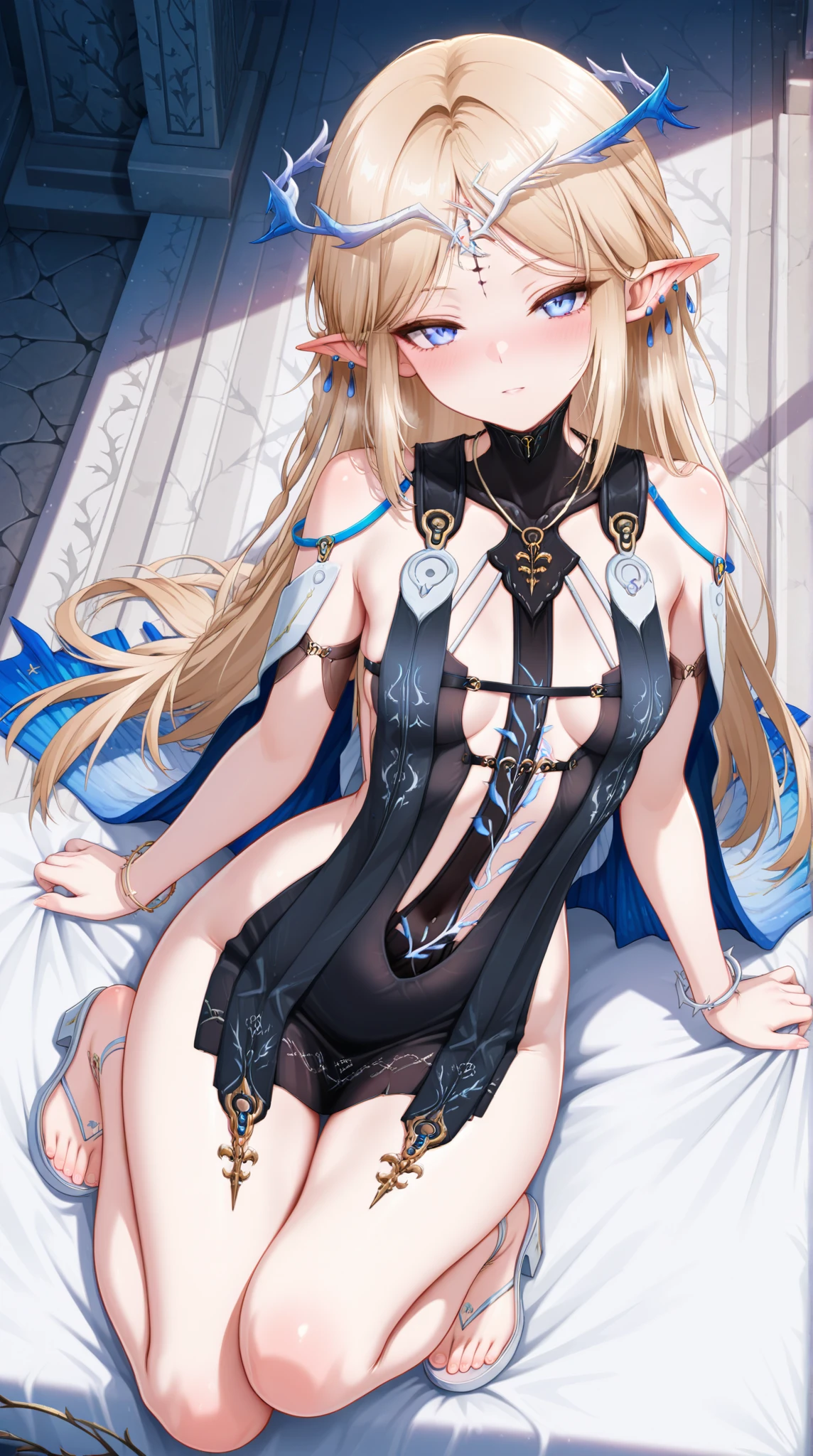 ((NSFW,Bikini Armor)),beautiful, masterpiece, Highest quality, Hello,One Girl, Look at the viewers, Wet skin,Leg spread,smile,Sweat,Messy hairstyle,sunlight shines in,Are sleeping,Tattoo,Glasses,headphone,Game room,sleeping face,