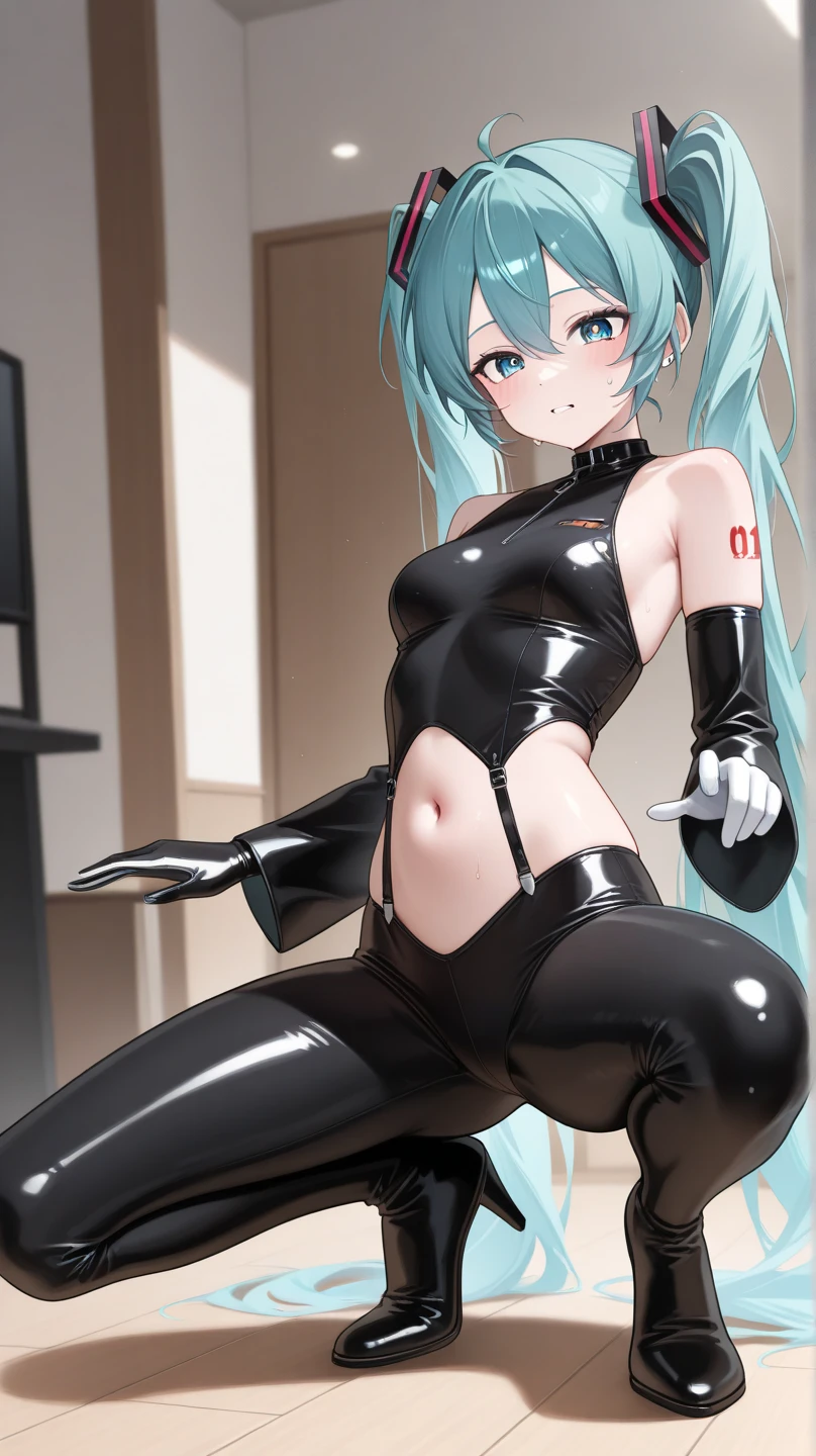  camel toe:1.4、(erect nipples:1.3)､(((long gloves:1.3)))、brown loafers、oil skin､black calf length socks、squatting、Open your thighs wide to the left and right、show off your crotch to the viewer, ((Latex Competitive Swimwear:1.3、High leg, spread your legs:1.3, arm behind head ))、12 years old、absurd、green long hair、flat lighting、elevation angle、sexy pose、highest quality、Complex、surreal、perspective, very detailed, detailed background, shape、1 girl、alone、big breasts、light smile, embarrassing, blush, (outdoor poolside), (Sweat), (vapor)
