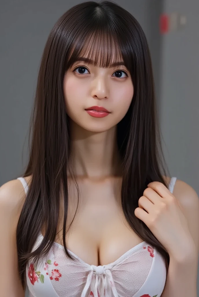 RAW photo, bokeh (realism:1.4, realistic), high detail CG unified 8K wallpaper, 1girl, (HQ skin:1.4), 8k uhd, dslr, front lighting, high quality, Fujifilm XT3, 21 years old female with long hair wearing detailed micro bra,((natural big breast:1.3)),(((height:166cm))), (cleavage), (looking at viewer), ((Detailed background))), ((hip level shot, medium shot)), show breast, slim white thighs, (skinny)