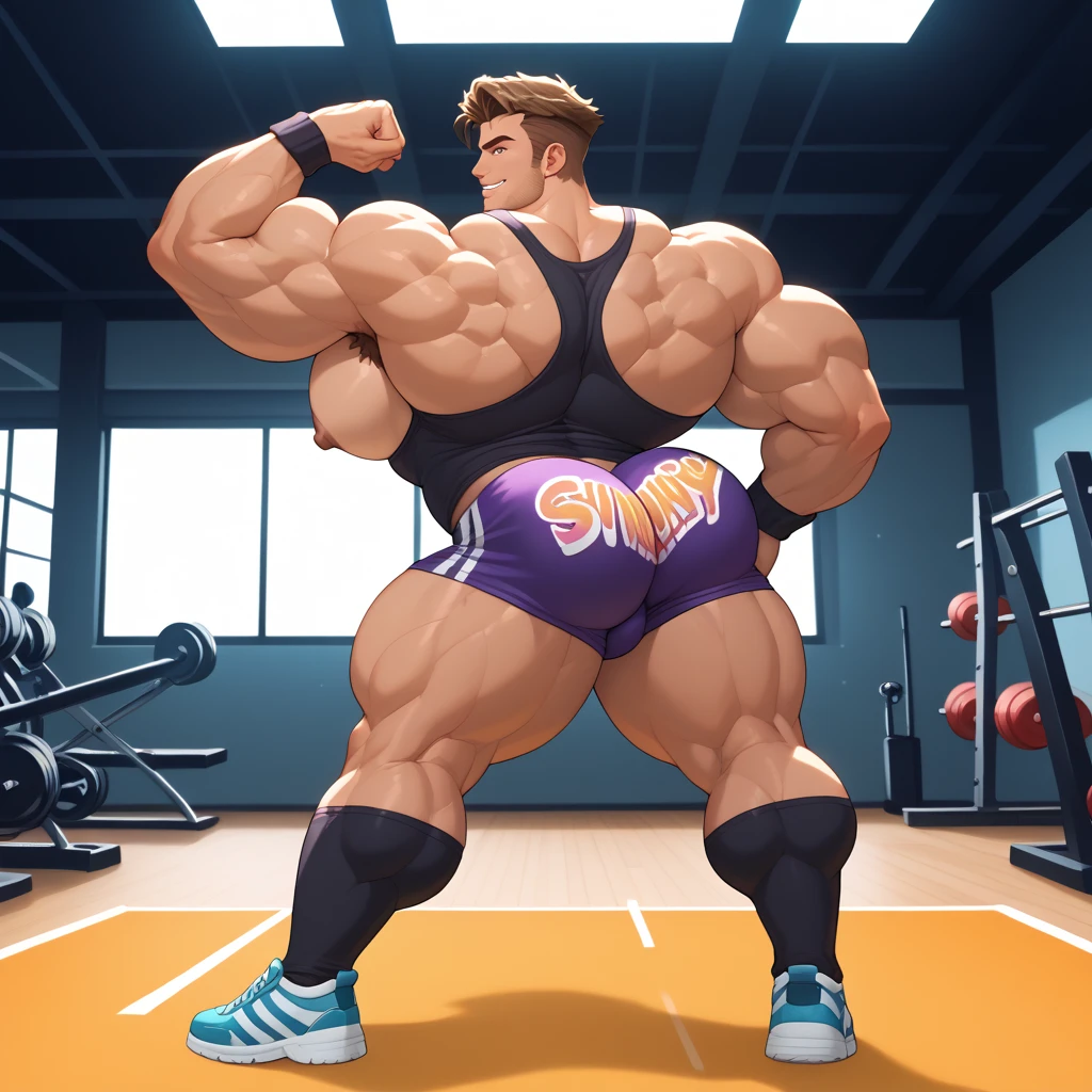(Dark boy) A in the bodybuilding competition, on stage with others bodybuilders at his sides of 15 yxican ethnicity) wearing a tiny thong (metallic color: Green thong) tan skin massive muscular bodybuilder with extraordinary biceps pectorals triceps traps, plump, Gigachad