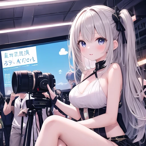 Highest quality,masterpiece,22-year-old actress,Nipples,Black Hair,pubic hair,Completely naked,tits,During a break in filming,He makes fun of his co-star's 17-year-old actor for having an erection.,Photography equipment,Male staff wearing clothes