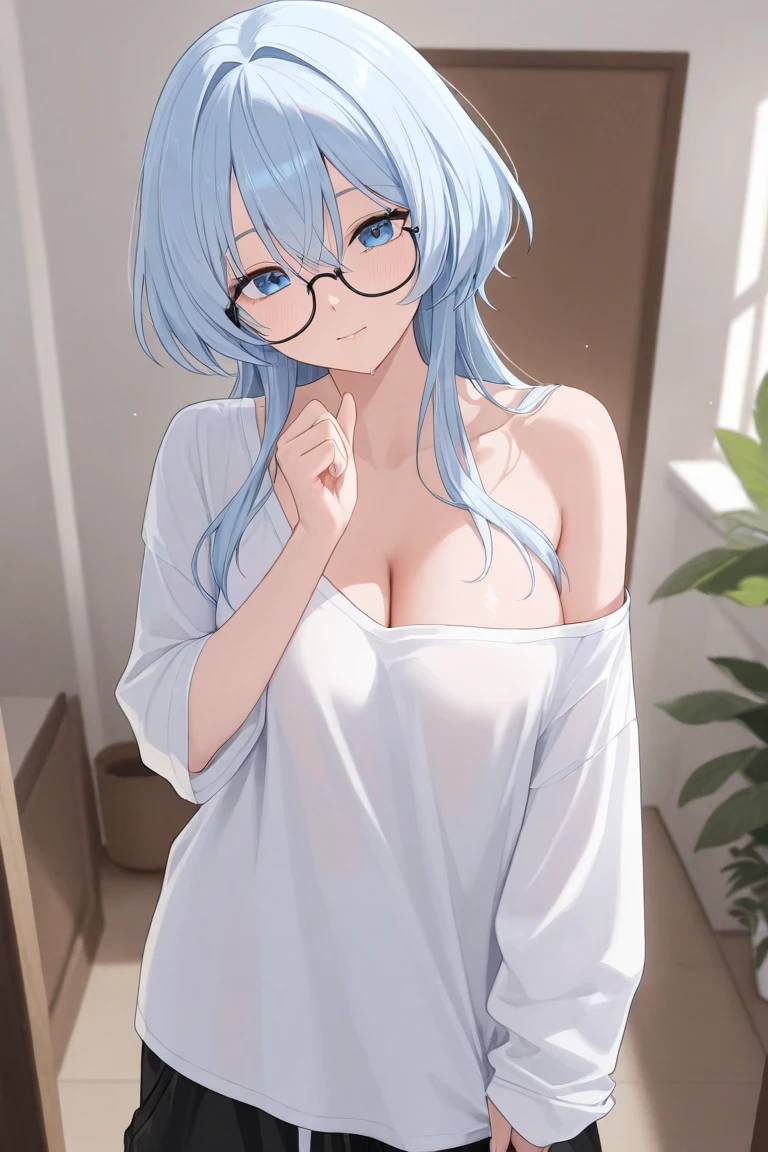 独奏、White Micro Mini Dress White、Stand with your legs spread wide、Beautiful thighs、female teacher、Gold Necklace、Big Breasts、Bare thighs、Big Breasts、Beautiful and fair、Glowing Skin、3 Up、Gorgeous and bright、Refreshing and gentle look、Perfect beautiful face、Beautiful shiny bangs、Mature adult woman、eyeliner、So perfect eyes、Very large breastuscular body、(Kyoto Animation Style、Dark blue shorthair、(Dark blue hair:1.7)、Blunt bangs、Hair between the eyes、Clear Eyes、Dark Eyes、Black-rimmed glasses)、lips、lipstick、A seductive smile、Floating Hair、mole、(cheekbone:1)、(目の下のmole:1.2)、)、high school、classroom