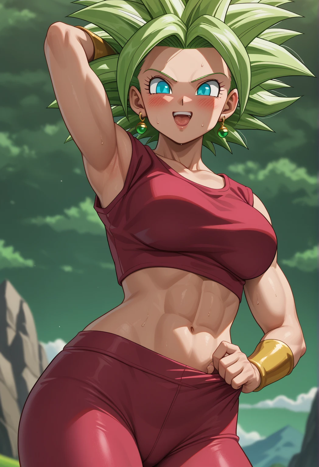 Prompt 

detailed illustration, (front view), (side view),dynamic angle, ultra-detailed, illustration, clean line art, shading, anime, detailed eyes, detailed face, beautiful face, dramatic lighting, detailed illustration, dynamic angle, ultra-detailed, illustration, single woman 

Fit, toned abs, muscular abs, detailed abs, ((volleyball shorts)), ((fundoshi breast wrap)), big round ass, big tits, caramel tan skin, dark skin tone, wide hips, narrow waist, thunder thighs, (blazing blonde hair), (glowing eyes), glowing sclera, muay thai wraps, strong biceps, sweat, ((bandaged breasts)), flaming hair, hair is fire, flames rolling down skin, clothes catching on fire, embers, sweats fire, sweat is fire, tan lines, Hispanic, Latina, tight pants, bandage wrapped around chest, brown skin, angry, mad, yelling, fists on fire, fighting, fire, flaming fists, fire shooting out of eyes, sweating fire, sweat’s little embers, massive breasts, big tits, , bubble butt, massive ass, flames in hair, hair on fire,
