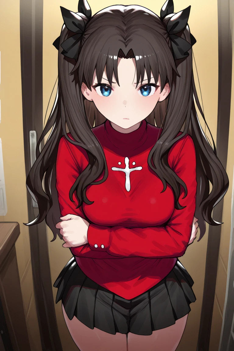 <lora:Tosaka:0.5>, 
young woman,red turtleneck:1.2, cross bait on the chest, black skirt, black stockings, black hair, night city, (leaned forward, ass focus:1.3)
masterpiece, best quality, art by greg rutkowski and artgerm, soft cinematic light, adobe lightroom, photolab, hdr, intricate, highly detailed, (depth of ambient occlusion, (natural skin texture, hyperrealism, soft light, sharp:1.2)