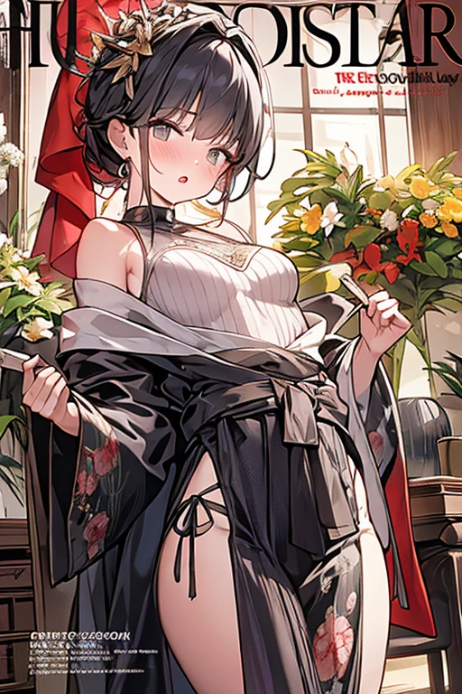 best quality, high_resolution, distinct_image, detailed background ,girl,flower, lain,dutch angle, wet,oriental castle,gothic  hanbok, waist apron,