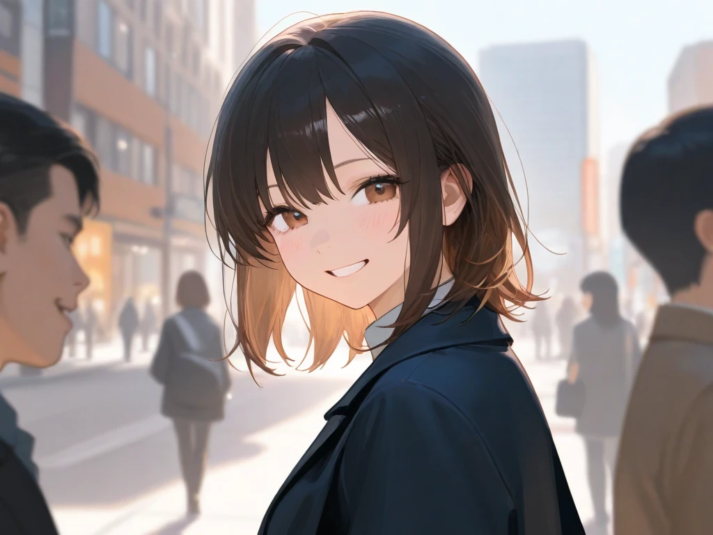1 Girl、Brown Hair、semi-long、、blazer、Pleated skirt、solo、Yellow Eyes、Highest quality、Masterpiece、Clear focus、Large Breasts、Perfect body、cute、Fine eyes、On the way home、