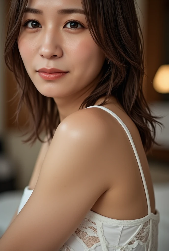 Atmosphere similar to Ryoko Hirosue、American landscape、Perfect Style、20yr old、femele、college aged、drooing eyes、Short hairstyle、独奏、Female 1 Person、((Photograph the whole body))、light brown short hair、(((Upper body naked)))、(((Smaller chest)))
