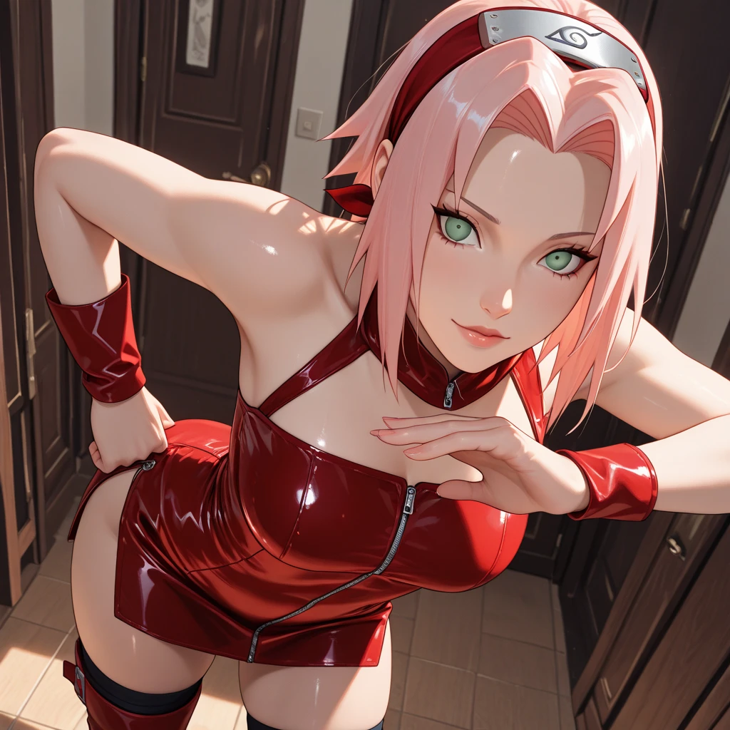 sakura haruno, ful dressed, Exposed leg, maturebody, beautiful face, sultry posing, big buttocks, illustration, high resolution, ultra detali