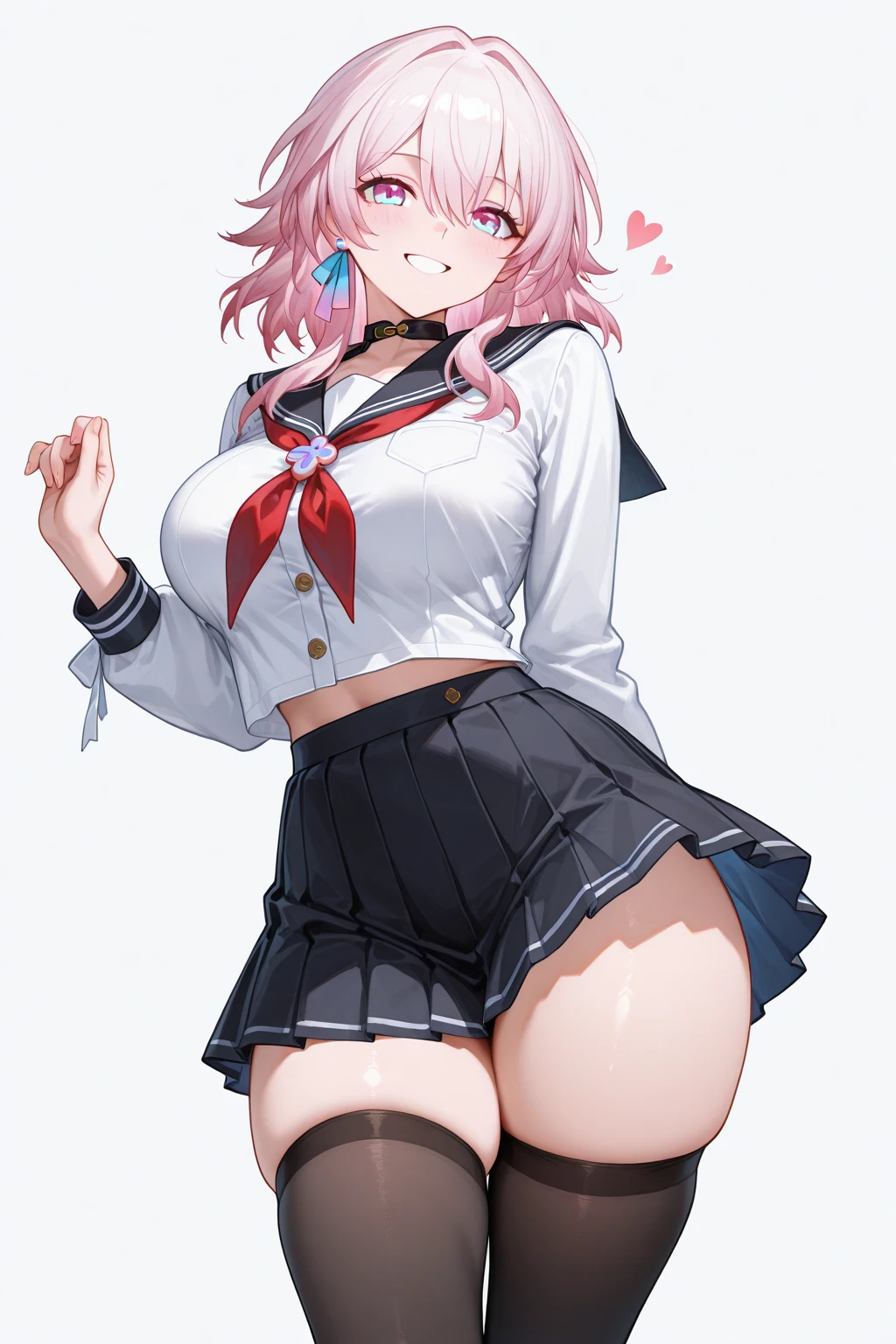 (throw_hand, pink vibrator remote switch in throw_hand, throw:1.2), highest quality, Super detailed, masterpiece, Ultra-high resolution, 8k, Ridiculous, Cowboy Shooting, Blurred, One girl, Focus on the girl, Embarrassing, blush, Lovely, Close one eye, With tears in her eyes and her mouth open, What saliva leaves behind, Wet skirt hem, Sticky panties, Bulging of the vibrator cord, Vibrator with Garters, Sailor suit, horn, (open clothes), medium breasts, cleavage, White lace panties