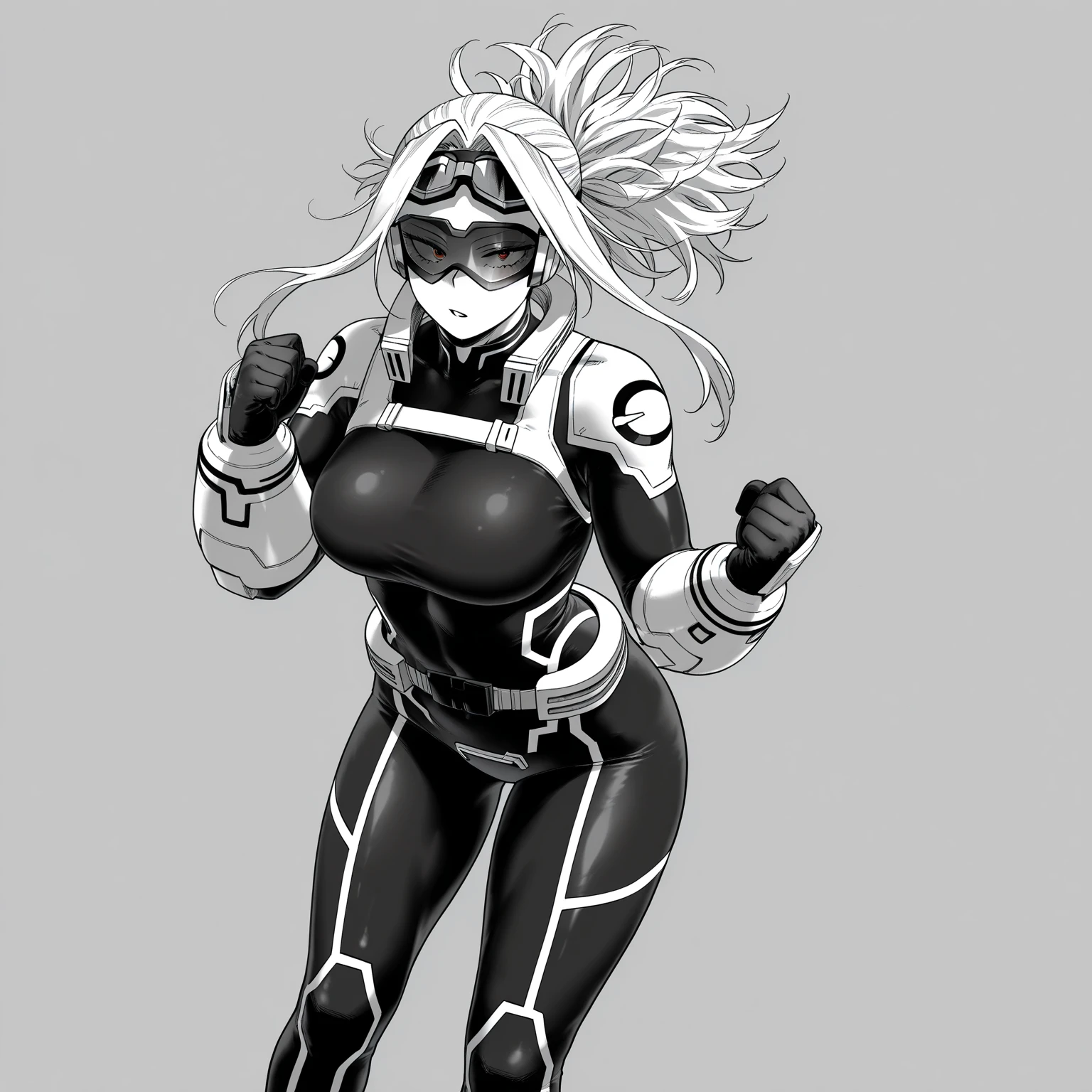 shinkawa youji, cyborg ninja, 1girl, cyborg, greyscale, male focus, monochrome, ninja, solo, 剑, 武器, ((masterpiece))