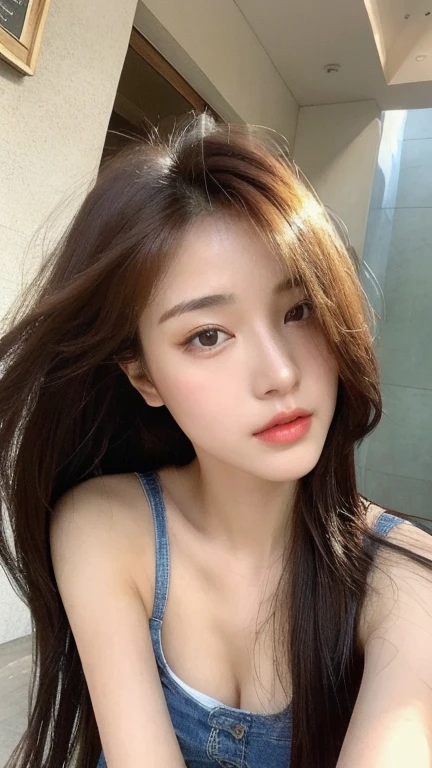 asian mature woman with long brown hair, gorgeous woman with fair skin showing all top of head, glossy lips, beautiful woman, beautiful asian woman, asian women with long hair, asian beautiful face, mature asian woman, mature woman, a mature asian woman, wearing casual white tight shirt with u-neck spandex short-sleeve and white panties