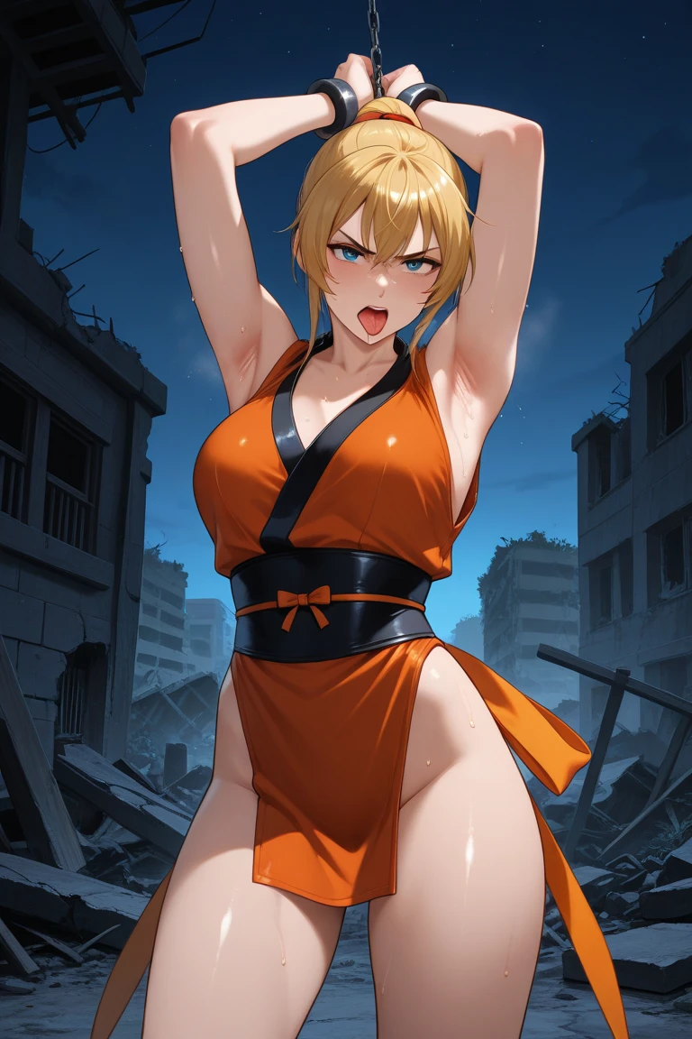 nsfw, large , naked, e, nude Highwayooded、 running、 Building FIRE、 Heavy snowfall ,, blonde hair, red eyes, hairband, short hair, 16歳,