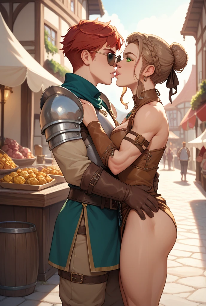 (masterpiece:1.4), (best qualit:1.4), (high resolution:1.4), Anna of arendelle and muscular man, couple, breasts exposed, man's hands grabbing Anna's breasts from behind, hugging, romance novel cover romantic, lake, huge breasts, cleavage, forest, castle in background