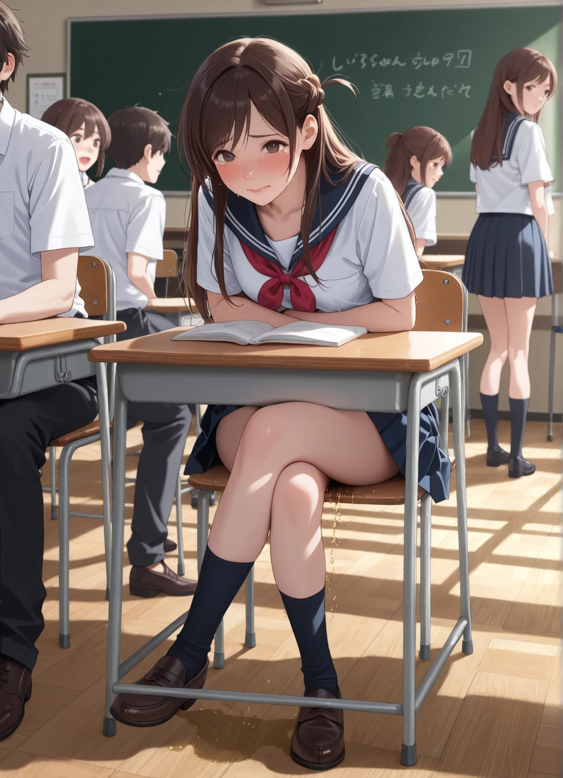 Beautiful College Woman , Sit on a chair ,classroom, takatekote