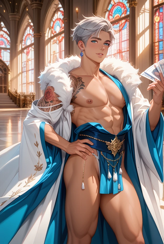 (no background、white background:1.4),、(Completely naked、barefoot、1 person、male、penis:1.4)、uncle、big cock、((whole body、stand、penis、pubic hair、erection))、Super detailed illustrations、Super precise expression、masterpiece、highest quality、ultra high resolution、high resolution、black hair、very short hair、((fat:1.2))、male的な、pendant、big thighs、knees、Standing picture、
