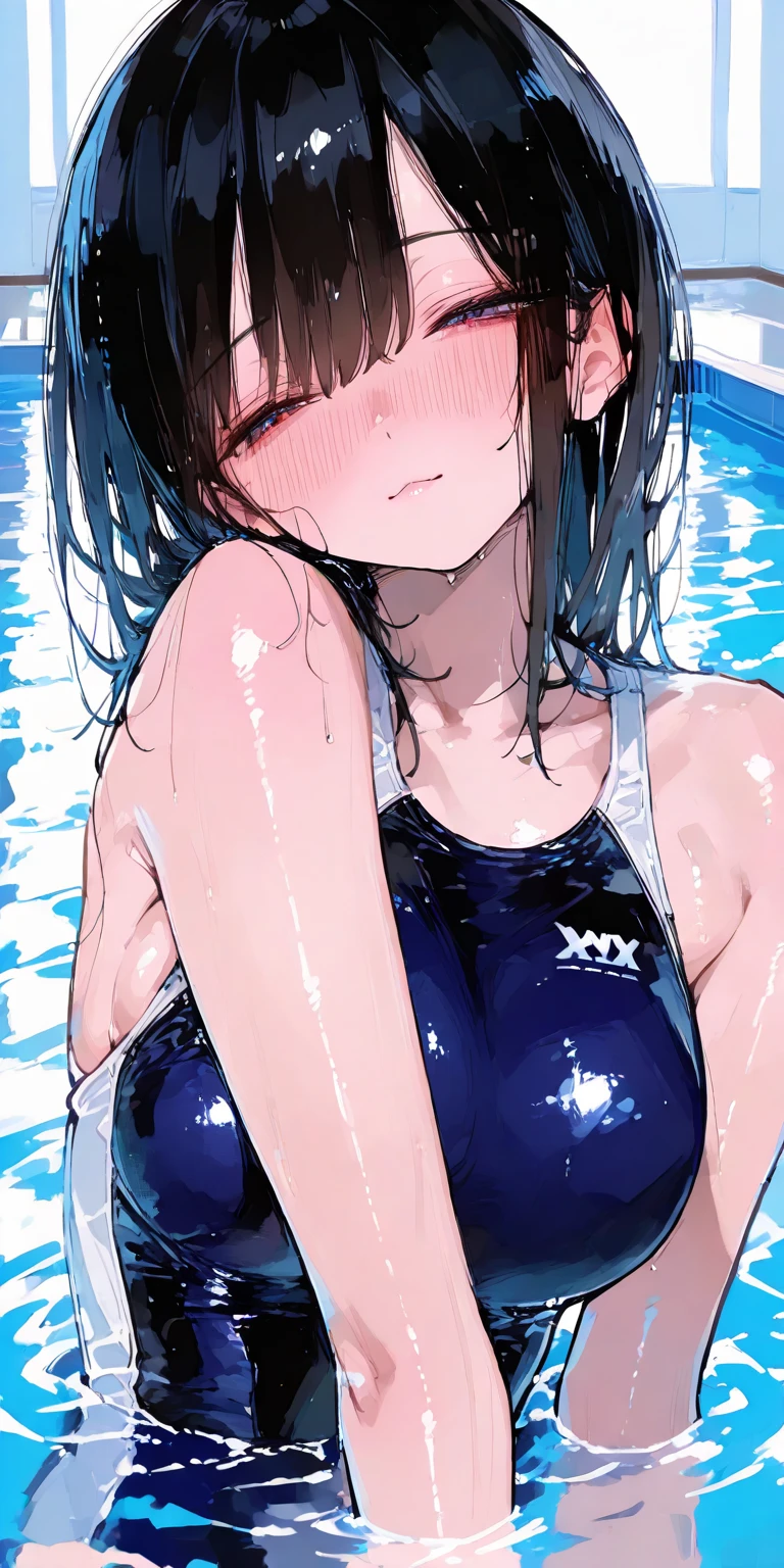 (anime style),masterpiece, best quality, extremely detailed,tanned skin,dark skin Beautiful body,BREAK,multicolored colorful hair,short hair,twin braids,BREAK,black eyes,happy smile,shy,eyebrow,smug,open mouth,eyes widen,sensual face,smile face,detailed lips,False eyelashes,BREAK,swim ring,cotton red big ribbon,BREAK, ripped black tank top,microskirt,break,head tilt,stretch,Luxury pool