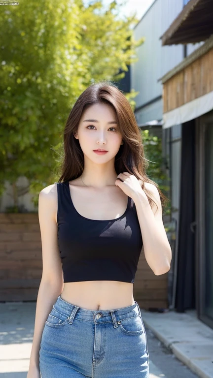 (the body turns in the direction of the viewer:1.2) , Generate with SFW, (1 girl:1.3), Cowboy Shot, Japanese, 20 year old supermodel, the body is slim, , (from before), (highest quality:1.4), 32k resolution, (Realistic:1.5), (Ultra-realistic:1.5), High resolution UHD, , ((Do not emphasize the top of the bust)), ((light light blue background color:1.15)), Accurate Fingers, Very detailed, Symmetrical eyes, Fine eyelashes, Thinly trimmed eyebrows,masterpiece:1.2)), (Improvement of quality:1.4), (Very beautiful facial details), (Highest quality realistic skin texture:1.4), (Perfect Anatomy:1.2), (Are standing:1.37), (halterneck black swimsuit :1.21), ( Natural Makeup, [Pink lipstick], ((A good eye for quality:1.2)), (tired, Sleepy and satisfied:0.0), (Beautiful Lips:1.33), (Great nose:1.2), ((Physically Based Rendering of the Background:1.37)), (small breast), Tight waist, ( slim lower body), Brown Hair, bangs, (natural wave hair :1.37), , Gentle light illuminates the face and body, Spectacular and inspiring cinema lighting, ((arms at sides)),  happy smile ,
