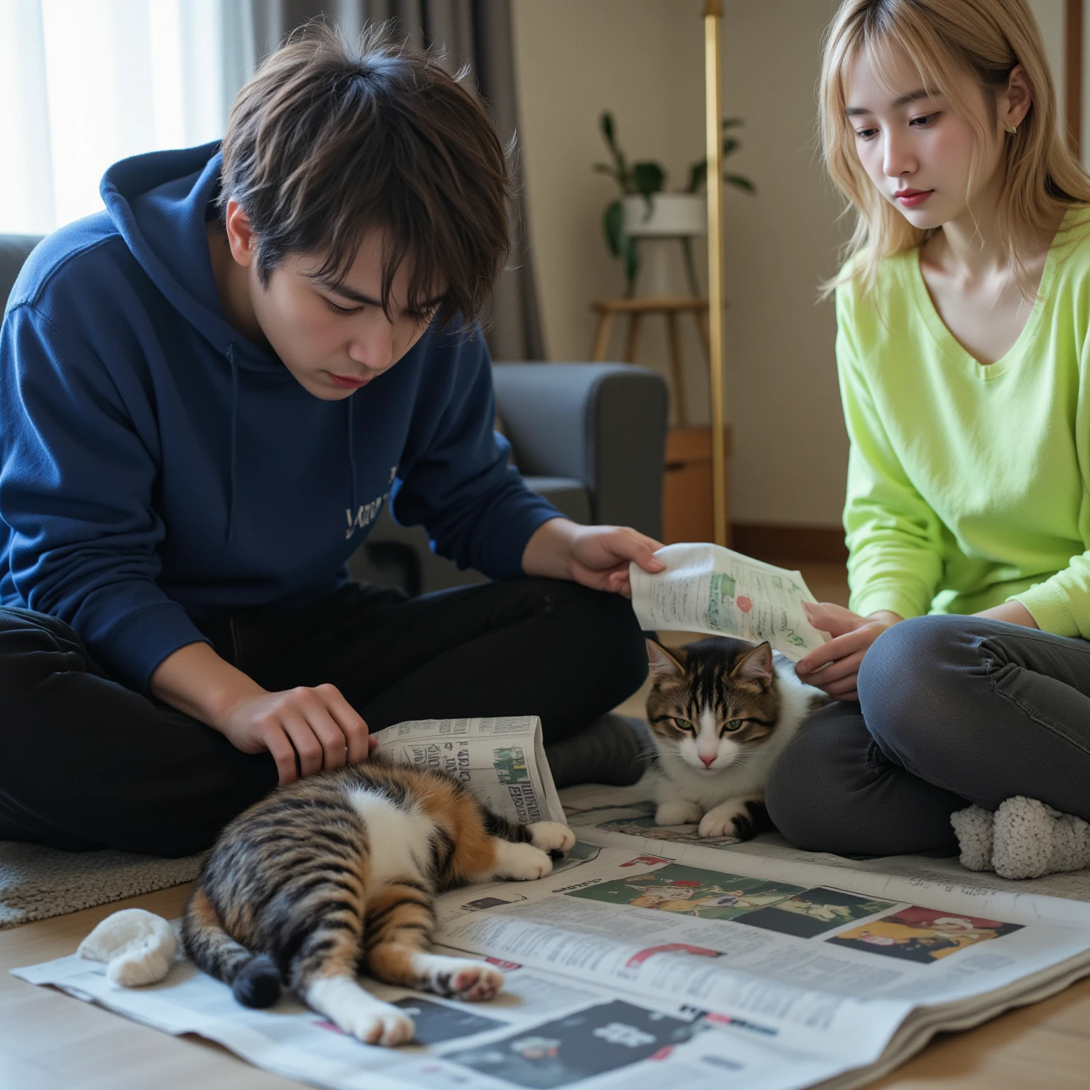 Kindergarten boy in pet section of department store、Talking to a woman looking at her pet、