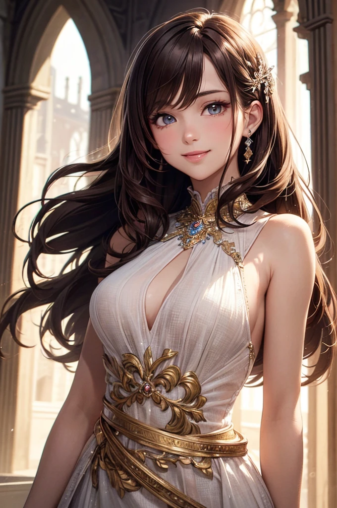 (highly detailed skin),beautiful胸,(big breasts),white skin,pointed chest,erect nipples,(fantasy art,best image quality,surrealist portrait,(8k),Super realistic,最high quality, high quality, High resolution, high quality texture,high detail,beautiful,Detailed,Very detailed CG,detailed texture,realistic expression of face,masterpiece,sense of presence,dynamic,bold),(super thin hair),(super soft hair),(ultra straight hair:1.5),long flowing bangs,extra light coppery amber hair,hair above one eye,(dressed:1.5),baggy t-shirt,(See through),lace swimsuit