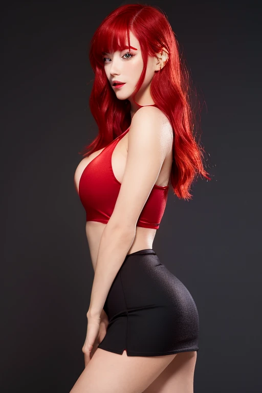 Ultra realistic, real girl, 16K, best quality, High resolution, hot atmosphere, dream atmosphere, 1 girl, 18 years old, Long messy red hair, messy bangs on forehead, sexy eyes look, pale white skin, wearing alternative black outfit, earrings, fit body, big natural breasts, slim body, tall and hot, seductive, sensual posture, big hips, thick legs, torn clothes, blurred background, Depth, dream aesthetic, Atmosphere of dream, cinematic lighting.