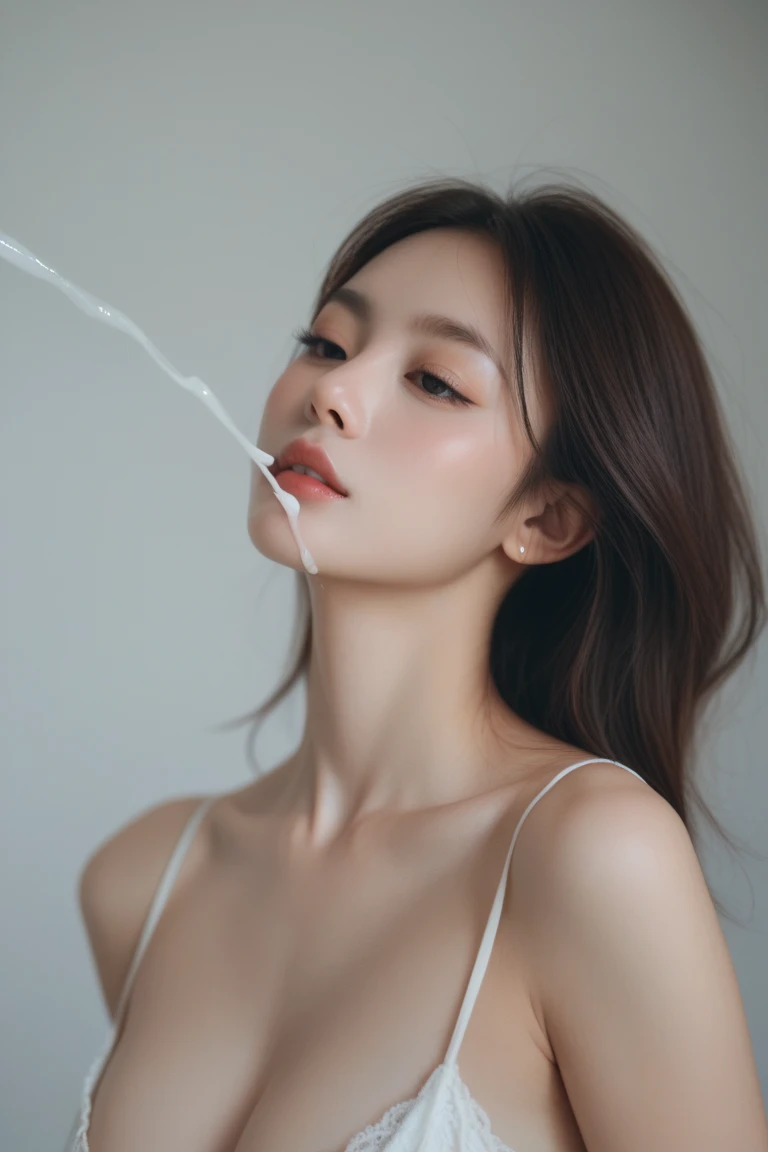 Close Eyes, Shackles, BDSM, Slave, Rubber, Black Corset, Bondage, Collar, NSFW, ((Close Eyes)), Open Mouth Wide, Spill Milk Out of Mouth, Clear Focus, Beautiful Woman with Perfect Figure, Big Breasts, Big, Slender, Wet Body, Very Detailed Face and Skin Texture, Detailed Eyes, Double Eyelids, Crawling on All Fours, (Close Eyes) (Open Mouth))), ((((white liquid dripping from the mouth))))), (((sticks between the breasts)))) (((drooling)))),