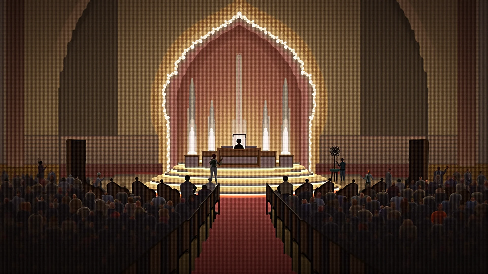 first person view, shining force , inside a church,a priest behind the altar , 80s sega genesis video-game screenshot, genesis, sega palette, 16-bit,retro graphics, SimplepositiveXLv1, <lora:pixelbuildings128-v1:1>