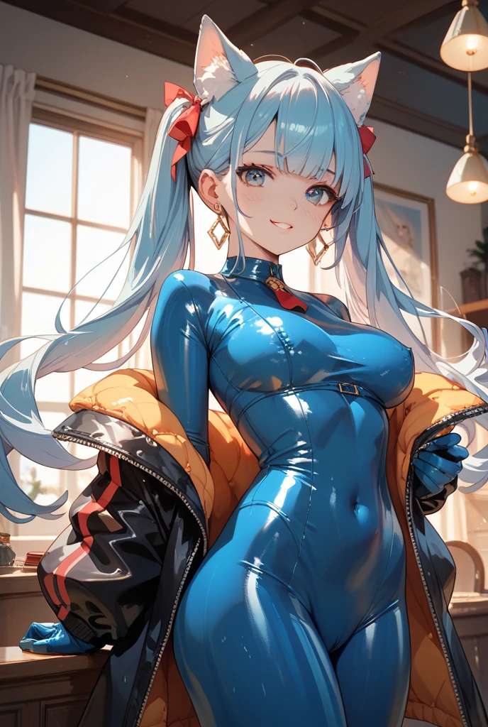 1girl, solo,(best quality),(masterpiece:1.1), full body, looking_at_viewer, dynamic angle, neck_ribbon, cute, clear facial skin,